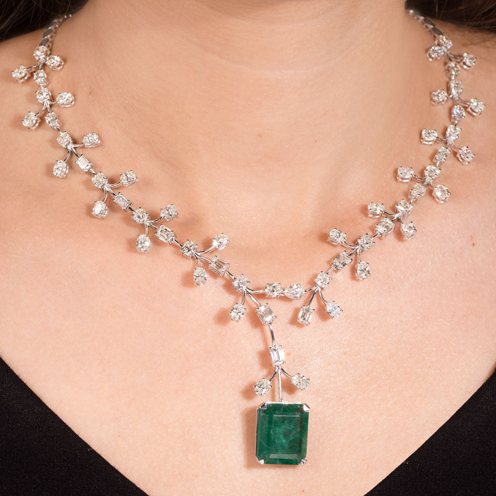 18K White Gold Diamond Necklace - 19.779ct VS-SI-GH with Colour Stones