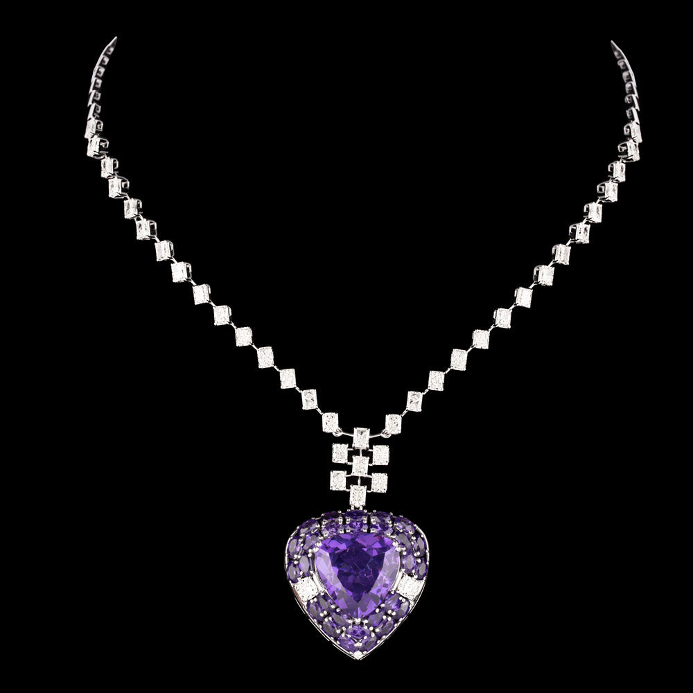 18K White Gold Diamond Necklace - 10.843ct VVS-VS-HI with Colour Stones