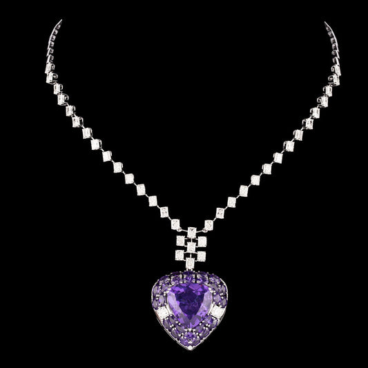 18K White Gold Diamond Necklace - 10.843ct VVS-VS-HI with Colour Stones
