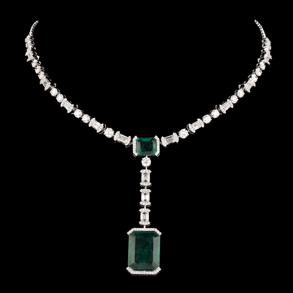 18K White Gold Diamond Necklace - 15.54ct VS-SI-GH with Colour Stones