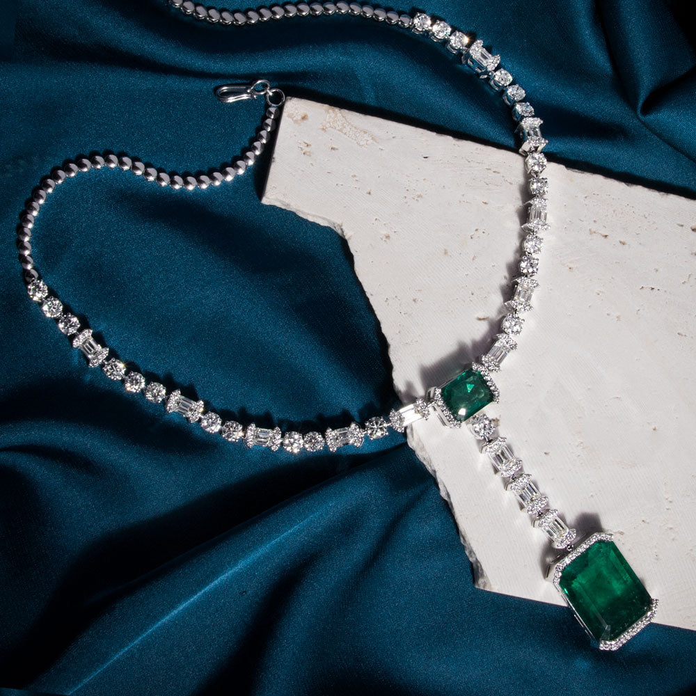 18K White Gold Diamond Necklace - 15.54ct VS-SI-GH with Colour Stones