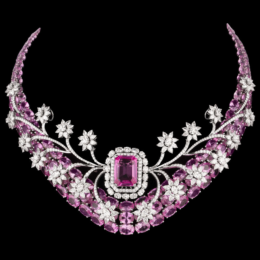 18K White Gold Diamond Necklace - 22.582ct VVS-FG with Colour Stones