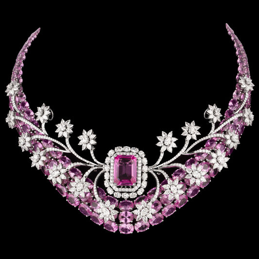 18K White Gold Diamond Necklace - 22.582ct VVS-FG with Colour Stones
