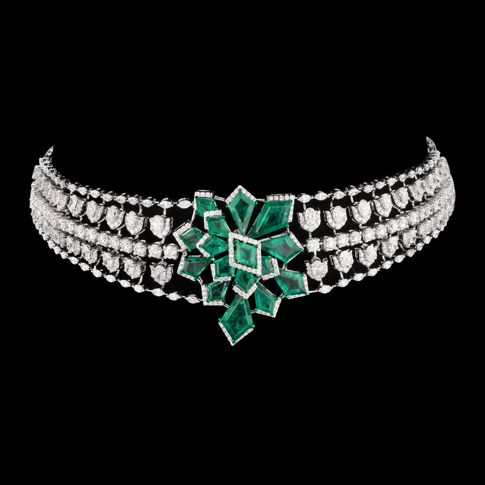 14K White Gold Diamond Necklace - 18.513ct VS-SI-IJ with Colour Stones