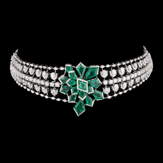 14K White Gold Diamond Necklace - 18.513ct VS-SI-IJ with Colour Stones