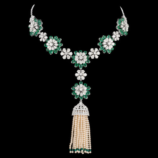 14K White Gold Diamond Necklace - 26.608ct VS-SI-HI with Colour Stones