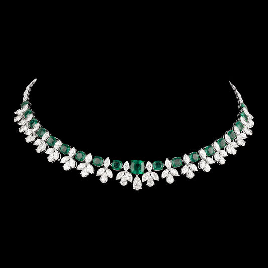 14K White Gold Diamond Necklace - 19.931ct VS-SI-IJ with Colour Stones