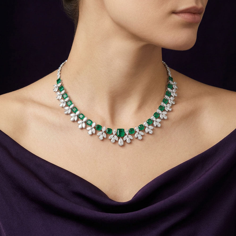 14K White Gold Diamond Necklace - 19.931ct VS-SI-IJ with Colour Stones