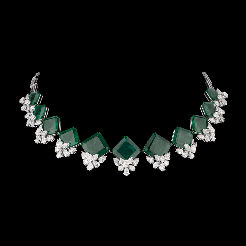 14K White Gold Diamond Necklace - 21.661ct VS-SI-HI with Colour Stones