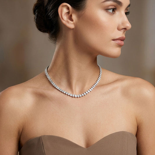 14K White Gold Diamond Necklace - 14.029ct VVS-VS-GH