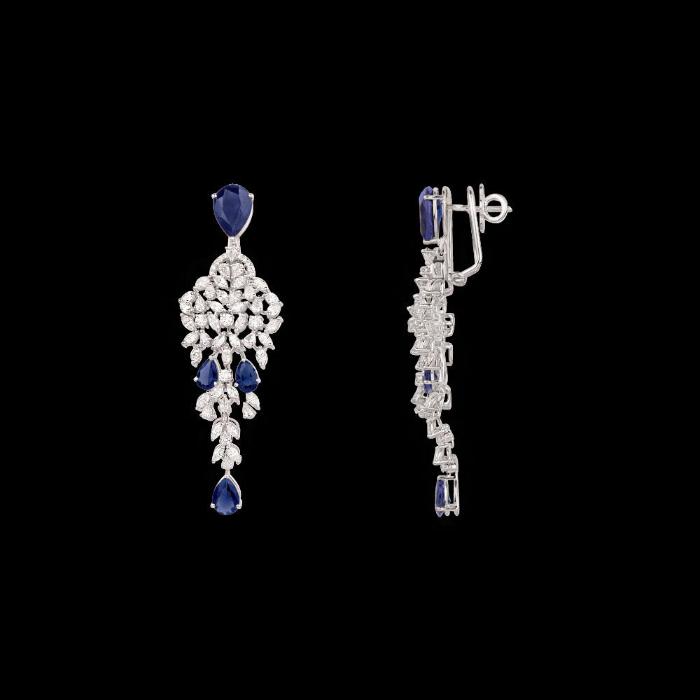 18K White Gold Diamond Jewellery - 3.782ct VVS-VS-EF with Colour Stones