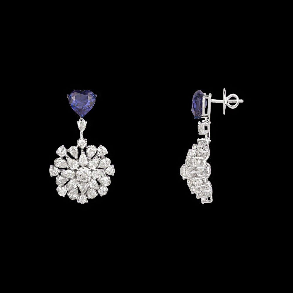 14K White Gold Diamond Necklace - 6.025ct VS-SI-JK with Colour Stones