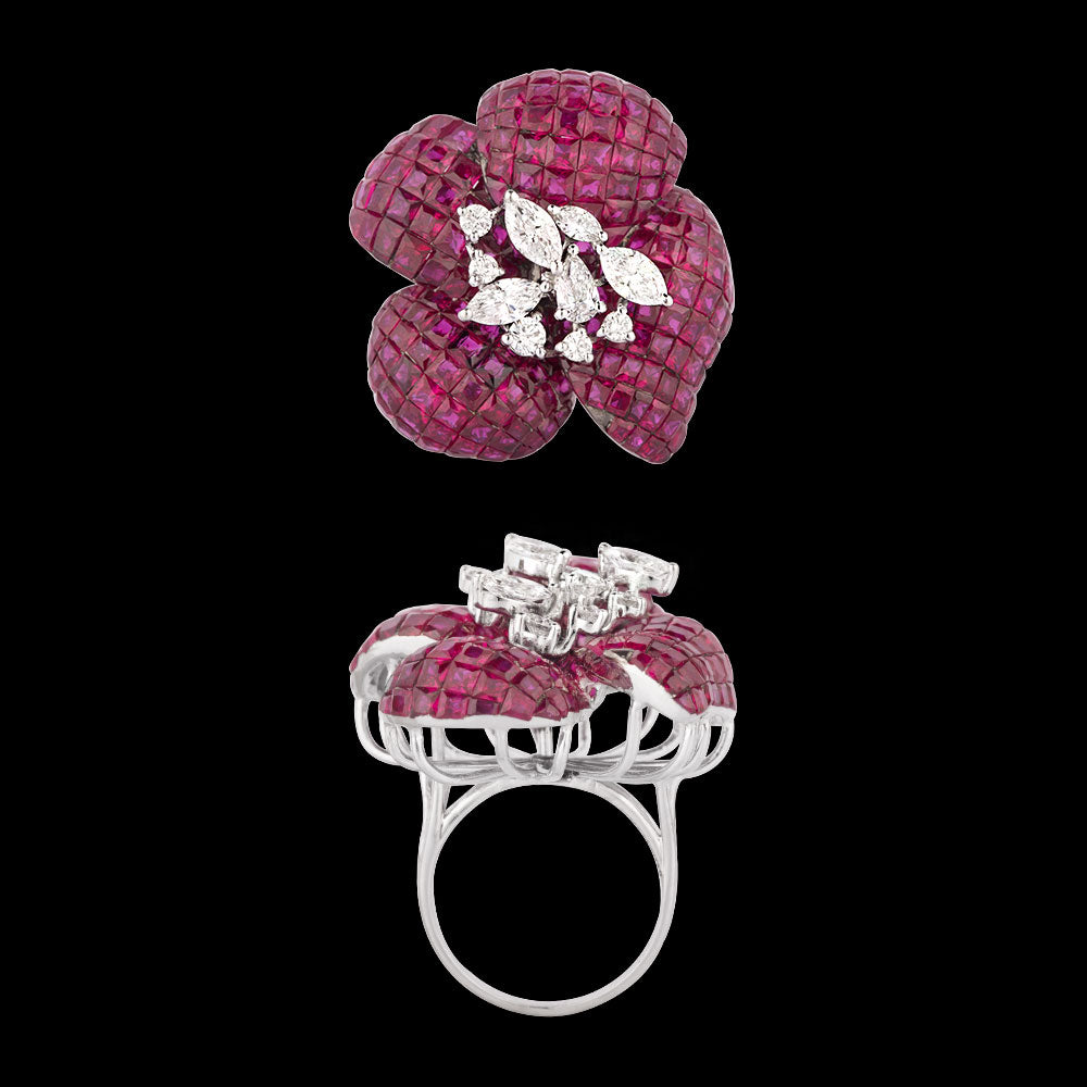 18K White Gold Diamond Ring - 1.208ct VS-SI-GH with Colour Stones