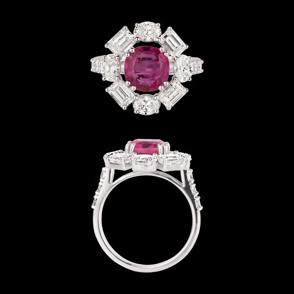 18K White Gold Diamond Ring - 2.629ct VS-SI-GH with Colour Stones