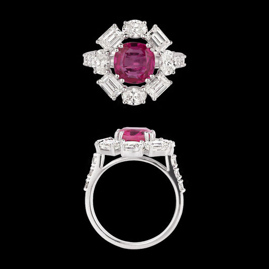 18K White Gold Diamond Ring - 2.629ct VS-SI-GH with Colour Stones