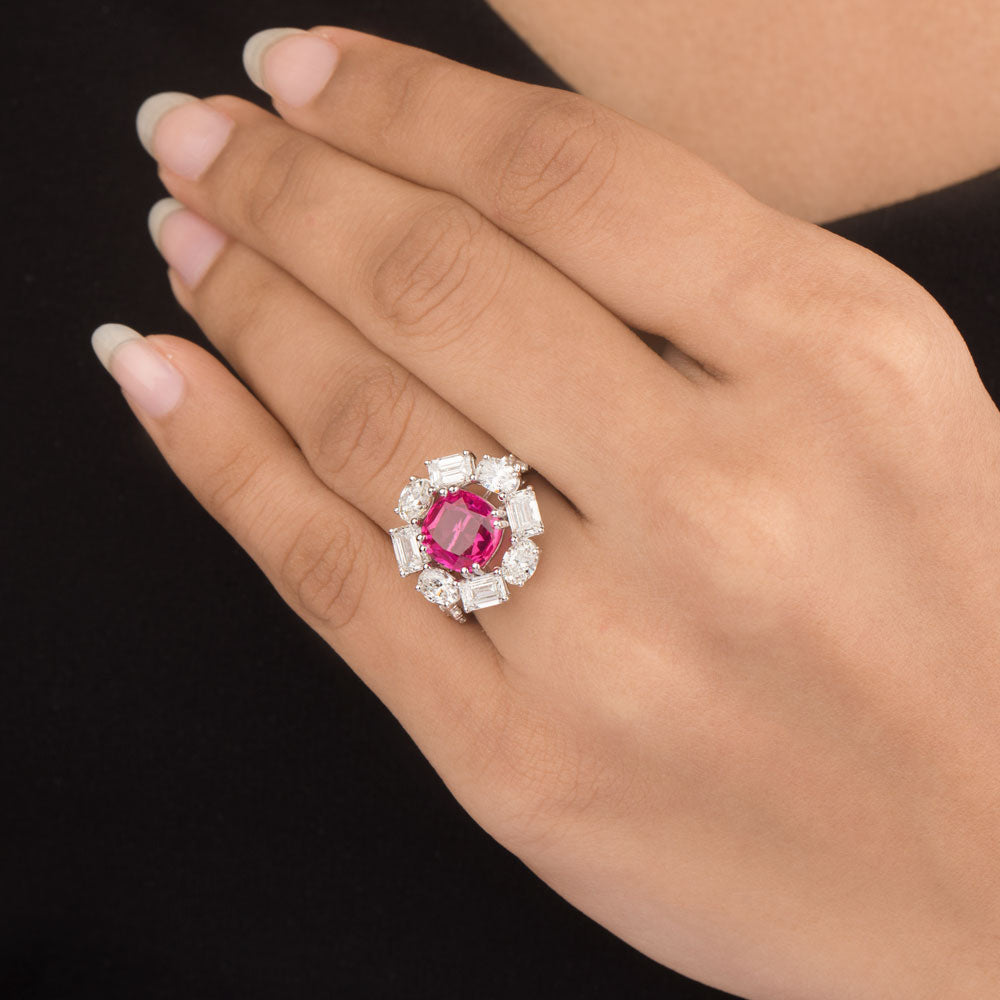 18K White Gold Diamond Ring - 2.629ct VS-SI-GH with Colour Stones