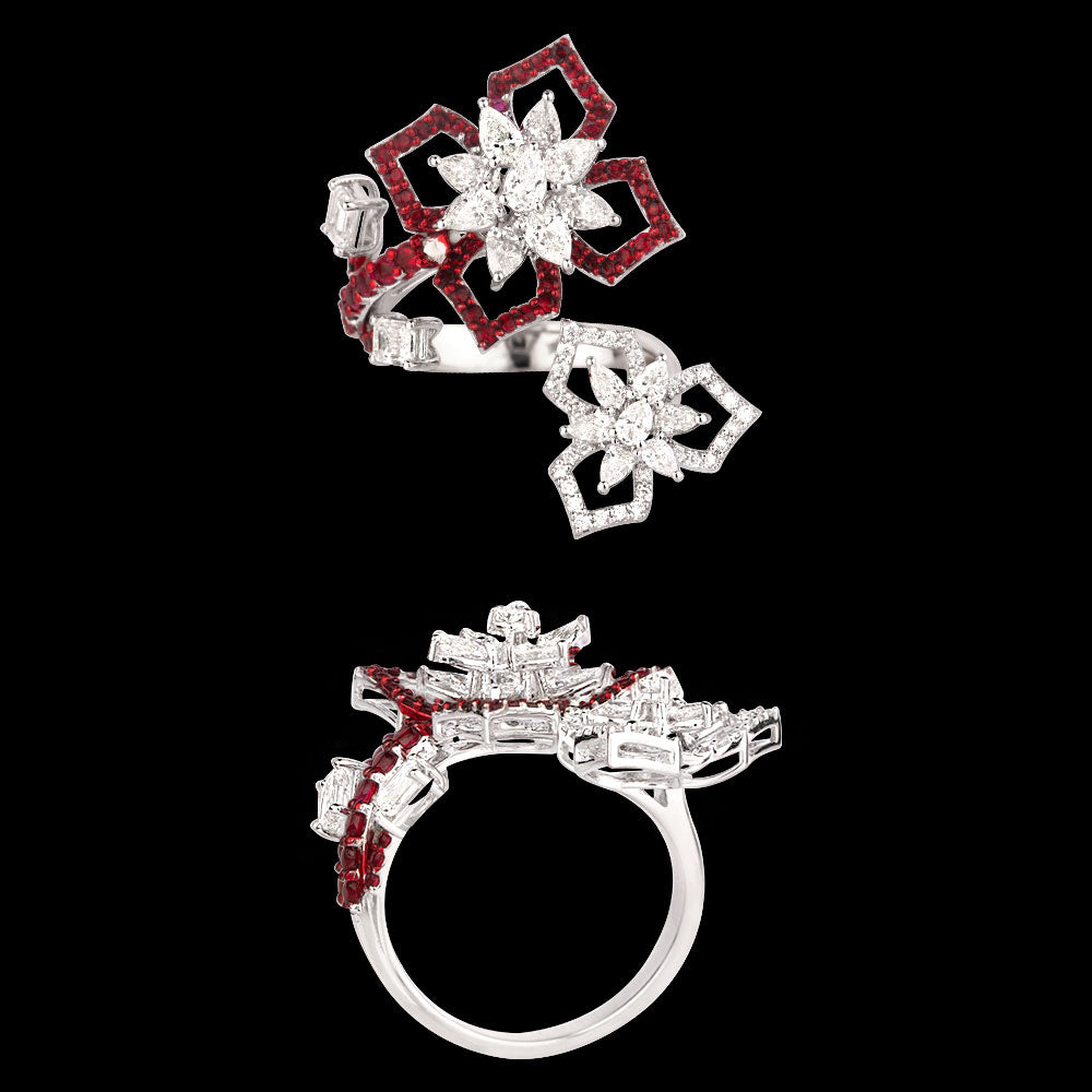 14K White Gold Diamond Ring - 1.955ct VVS-VS-FG with Colour Stones
