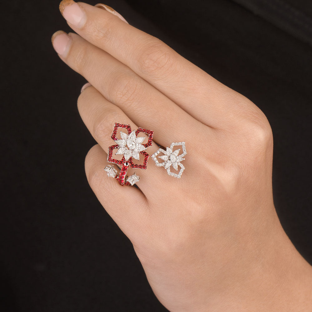 14K White Gold Diamond Ring - 1.955ct VVS-VS-FG with Colour Stones