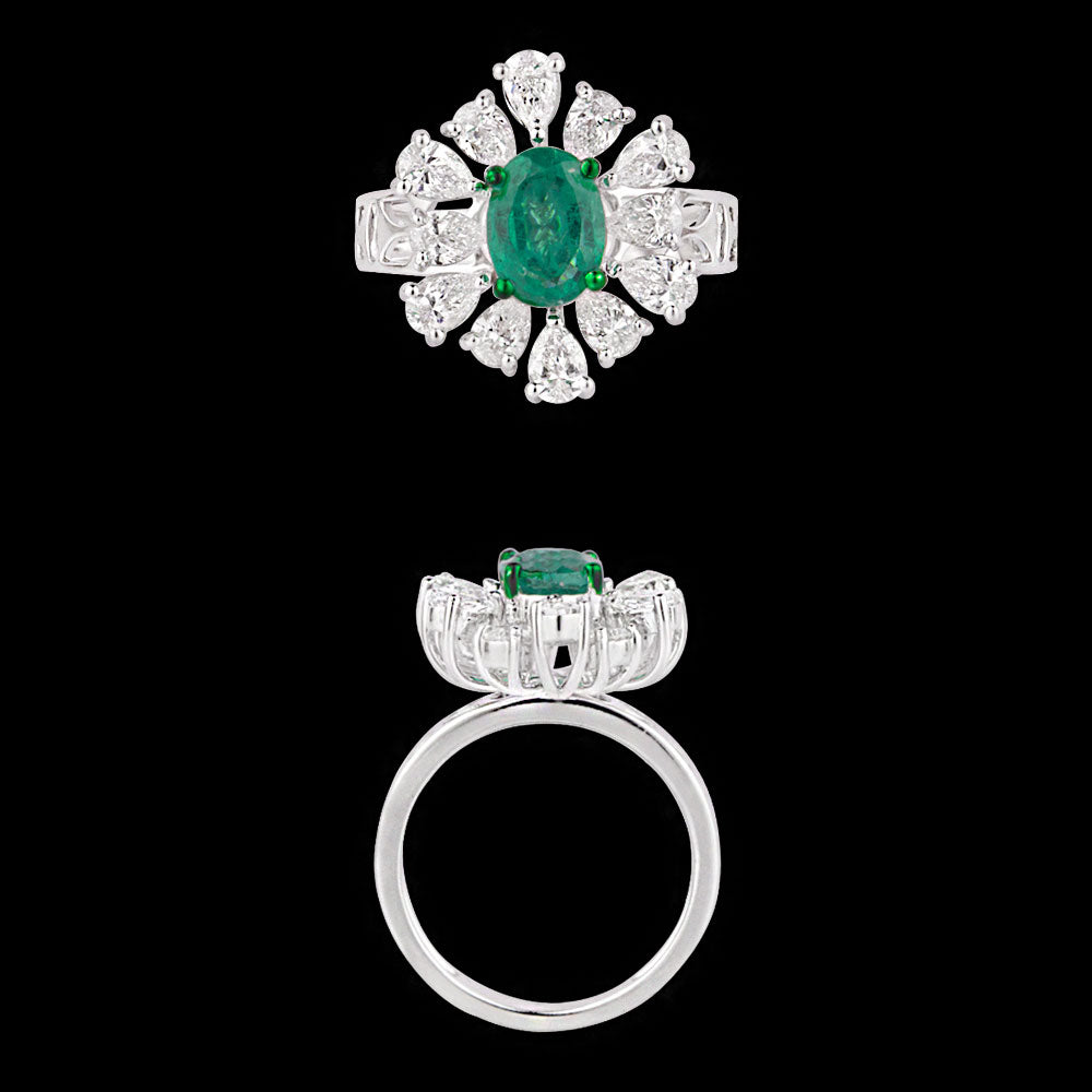 18K White Gold Diamond Ring - 1.428ct VVS-EF with Colour Stones