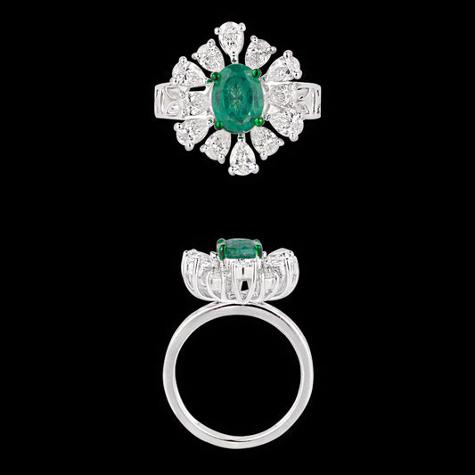 18K White Gold Diamond Ring - 1.428ct VVS-EF with Colour Stones