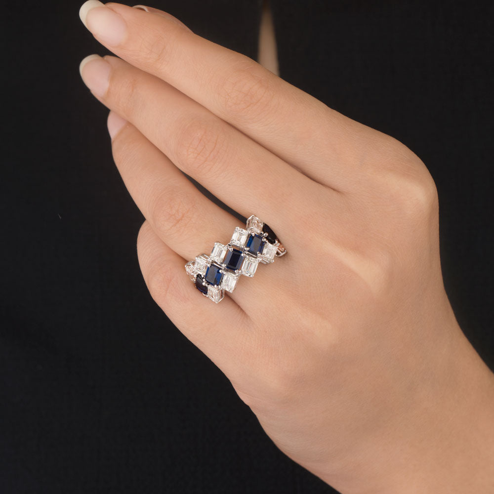 18K White Gold Diamond Ring - 3.092ct VS-SI-HI with Colour Stones