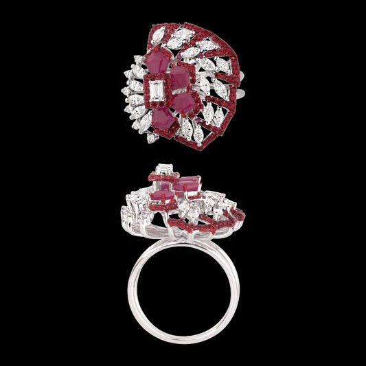 18K White Gold Diamond Ring - 1.019ct VVS-VS-EF with Colour Stones