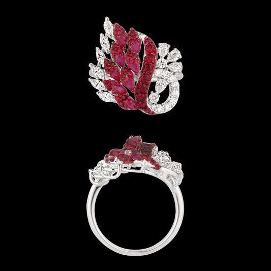 18K White Gold Diamond Ring - 0.767ct VVS-VS-EF with Colour Stones