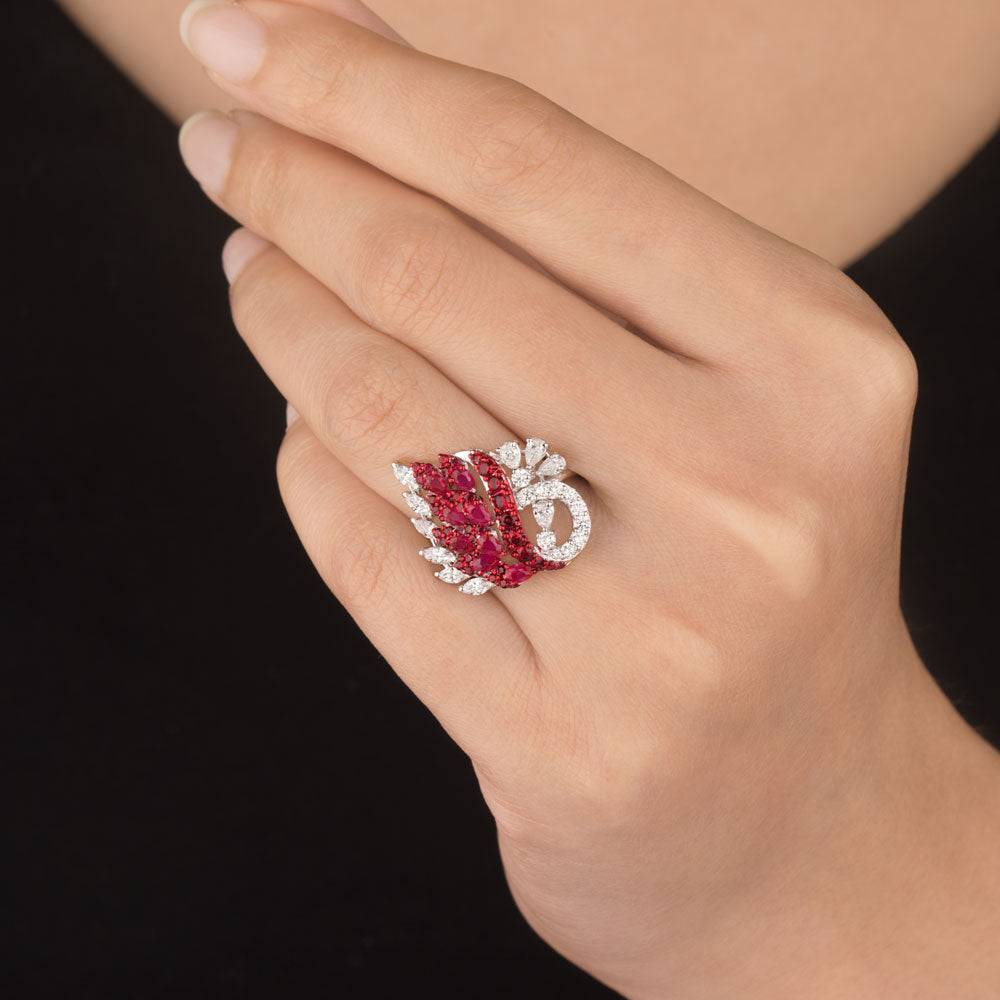 18K White Gold Diamond Ring - 0.767ct VVS-VS-EF with Colour Stones
