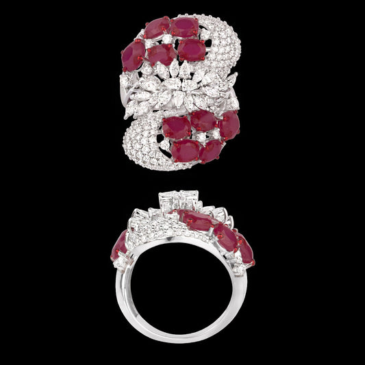 18K White Gold Diamond Ring - 1.853ct VVS-VS-EF with Colour Stones