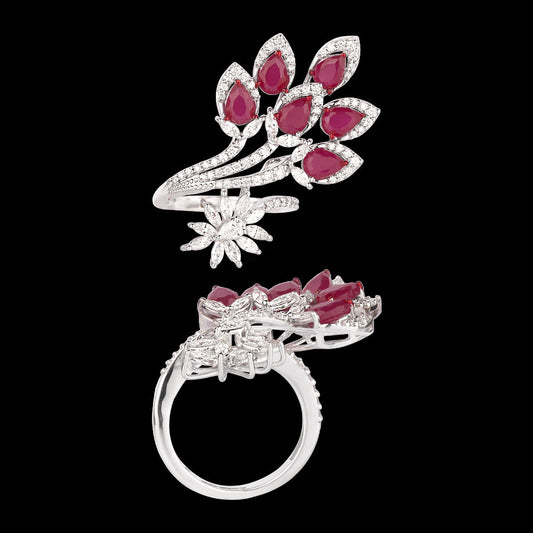 14K White Gold Diamond Ring - 1.398ct VVS-VS-FG with Colour Stones