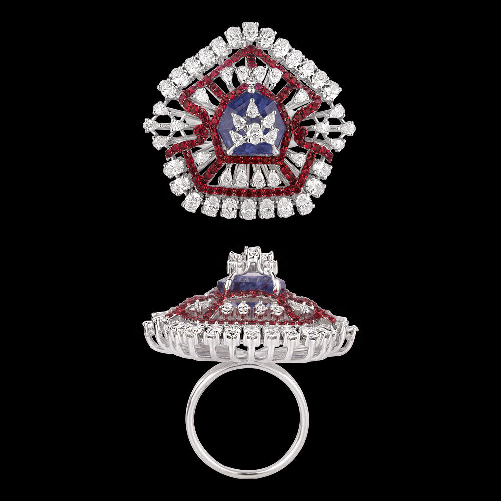 18K White Gold Diamond Ring - 2.916ct VVS-VS-EF with Colour Stones