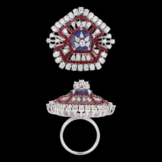 18K White Gold Diamond Ring - 2.916ct VVS-VS-EF with Colour Stones