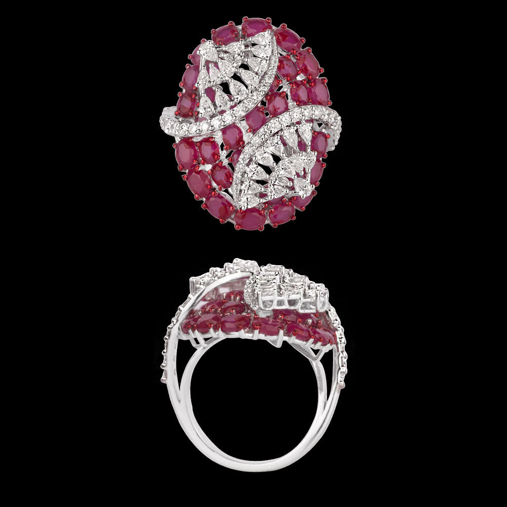 14K White Gold Diamond Ring - 1.493ct VVS-VS-EF with Colour Stones