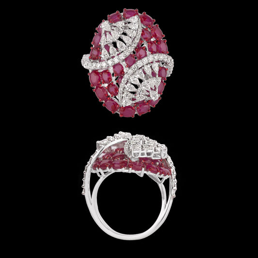 14K White Gold Diamond Ring - 1.493ct VVS-VS-EF with Colour Stones