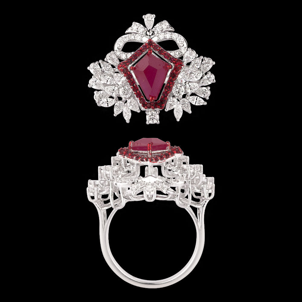 18K White Gold Diamond Ring - 2.339ct VVS-VS-EF with Colour Stones