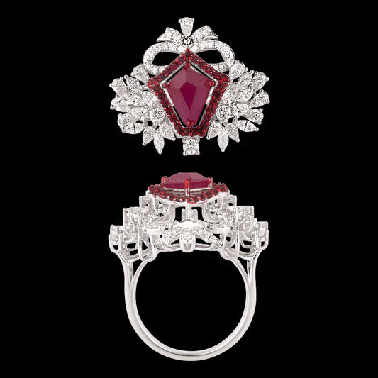 18K White Gold Diamond Ring - 2.339ct VVS-VS-EF with Colour Stones