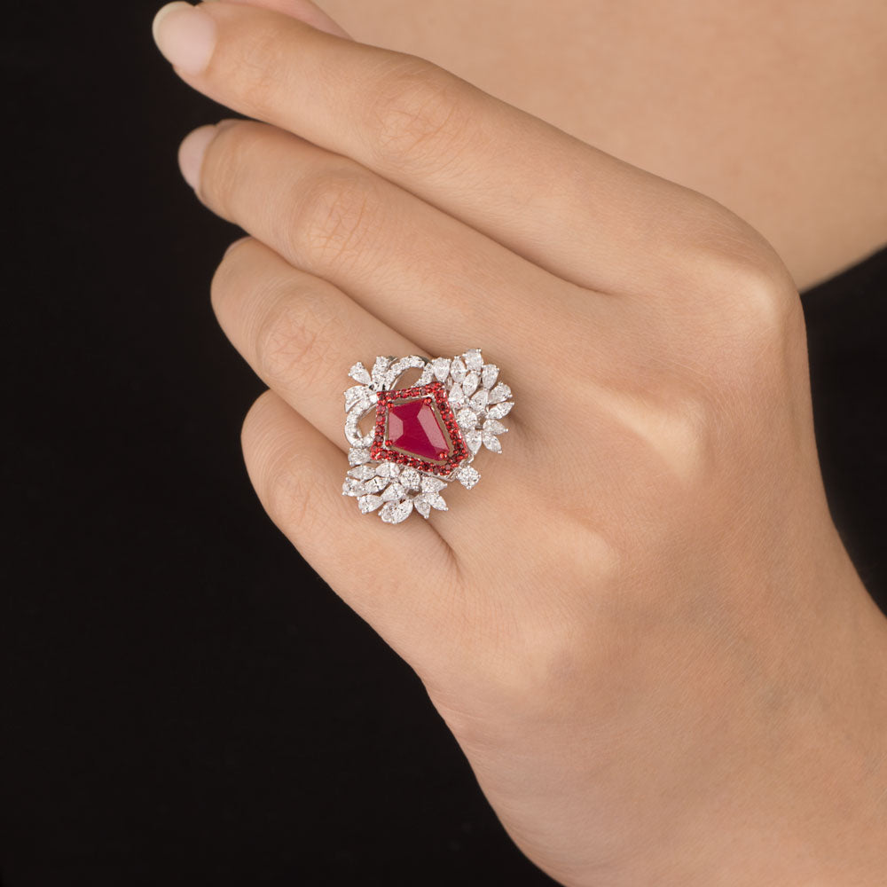18K White Gold Diamond Ring - 2.339ct VVS-VS-EF with Colour Stones