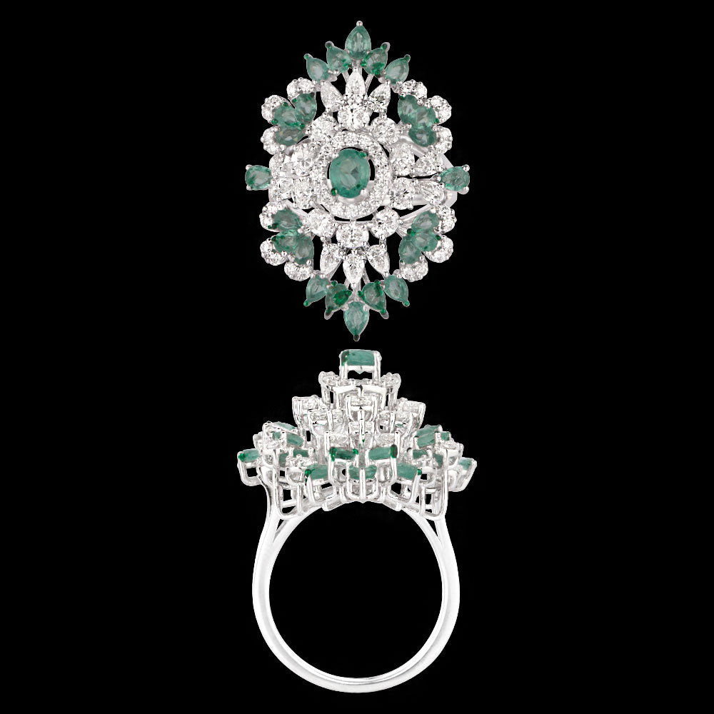 18K White Gold Diamond Ring - 1.88ct VVS-VS-EF with Colour Stones