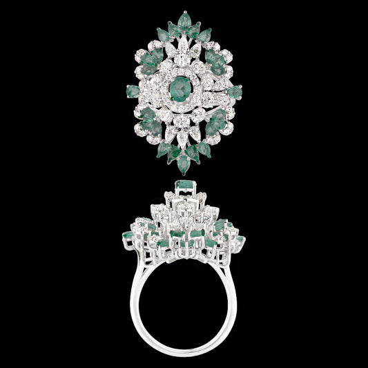 18K White Gold Diamond Ring - 1.88ct VVS-VS-EF with Colour Stones