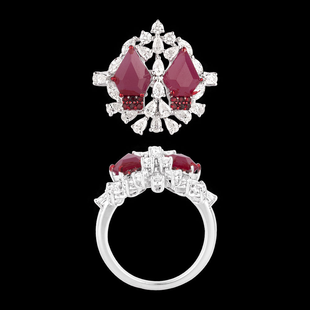 18K White Gold Diamond Ring - 1.044ct VVS-VS-EF with Colour Stones