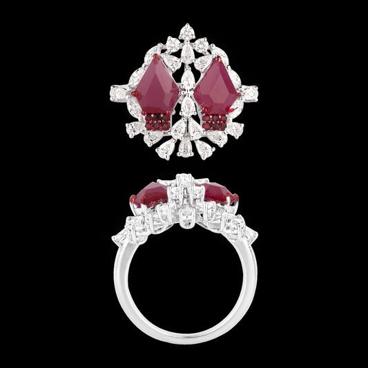 18K White Gold Diamond Ring - 1.044ct VVS-VS-EF with Colour Stones