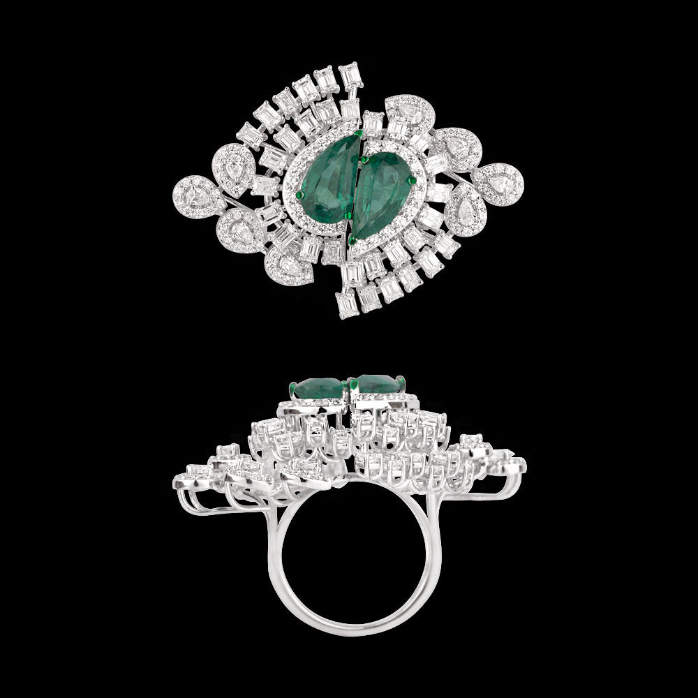 18K White Gold Diamond Ring - 3.815ct VVS-FG with Colour Stones