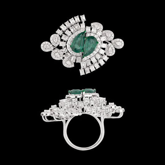 18K White Gold Diamond Ring - 3.815ct VVS-FG with Colour Stones