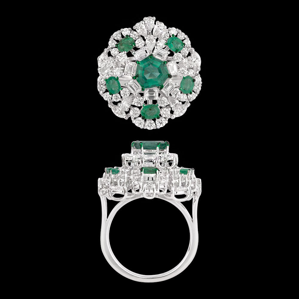 18K White Gold Diamond Ring - 1.925ct VVS-VS-EF with Colour Stones