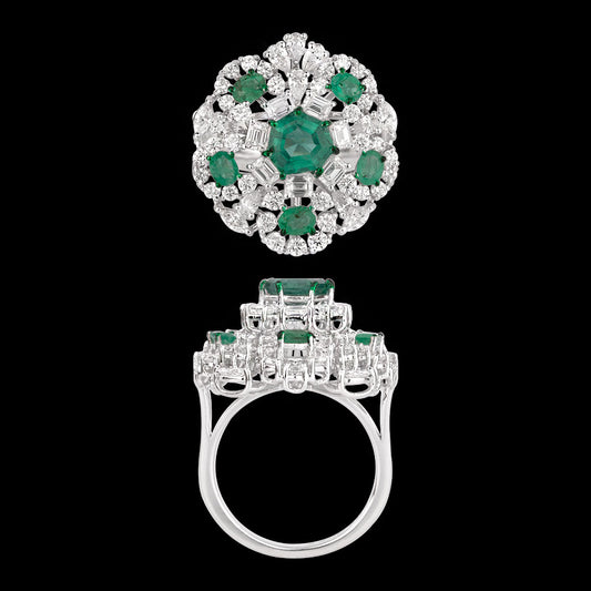 18K White Gold Diamond Ring - 1.925ct VVS-VS-EF with Colour Stones