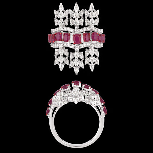 14K White Gold Diamond Ring - 1.919ct VVS-VS-FG with Colour Stones