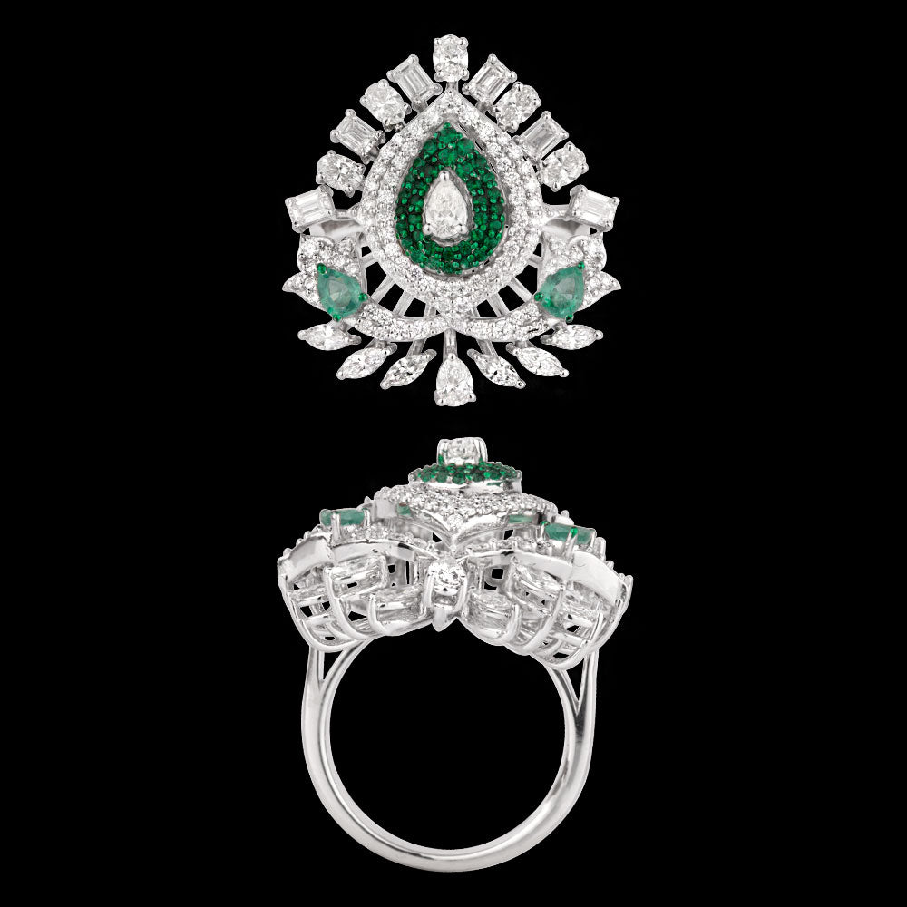 18K White Gold Diamond Ring - 2.094ct VVS-FG with Colour Stones