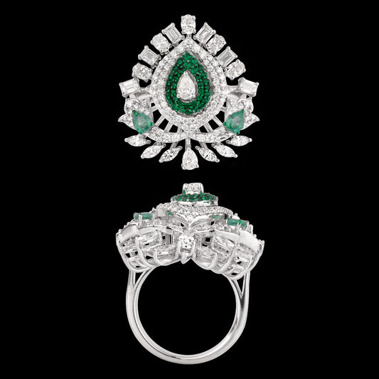 18K White Gold Diamond Ring - 2.094ct VVS-FG with Colour Stones