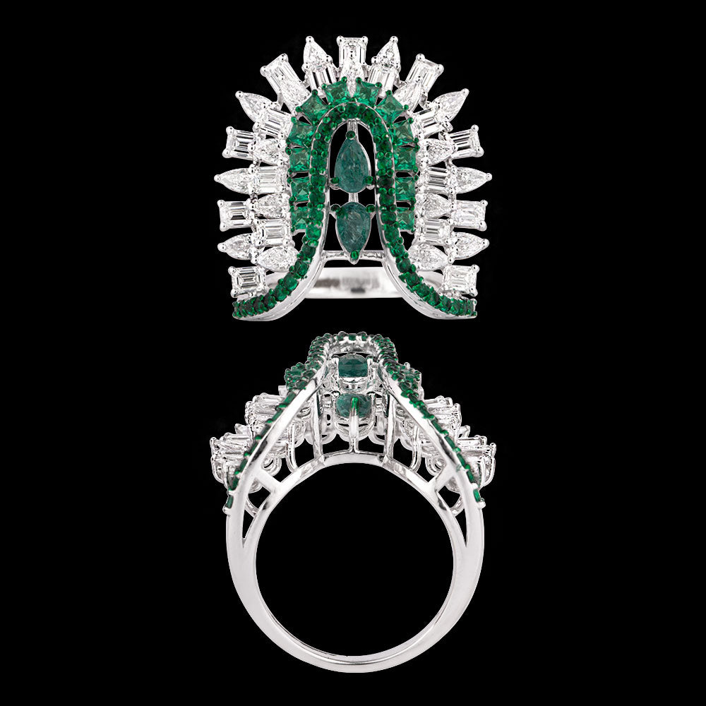 14K White Gold Diamond Ring - 3.001ct VVS-VS-EF with Colour Stones