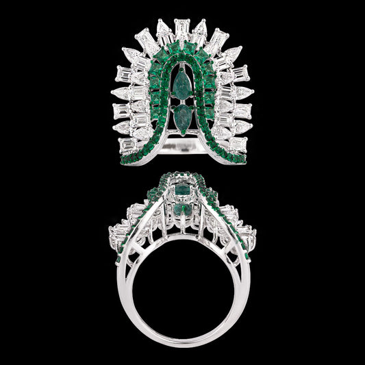 14K White Gold Diamond Ring - 3.001ct VVS-VS-EF with Colour Stones